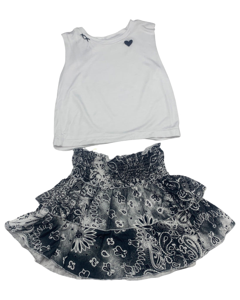Black & White Bandana Skirt & White Heart Tank top (Set)