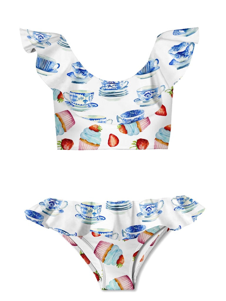 Tea Time & Cupcake Ruffle Bikini