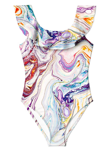 Marble Ice Cream Narrow Ruffle Swimsuit