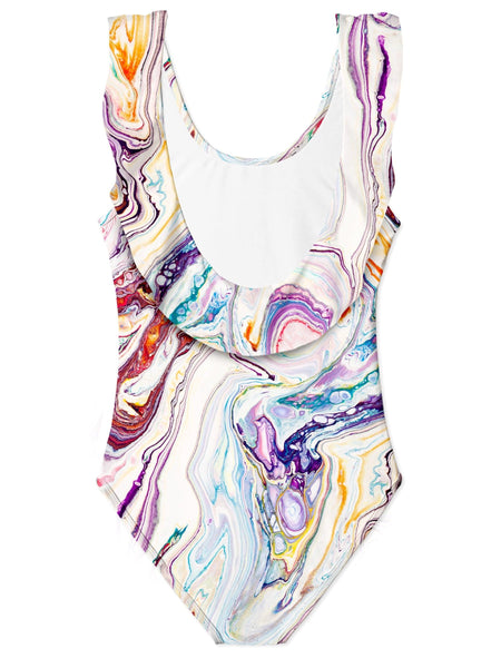 Marble Ice Cream Narrow Ruffle Swimsuit