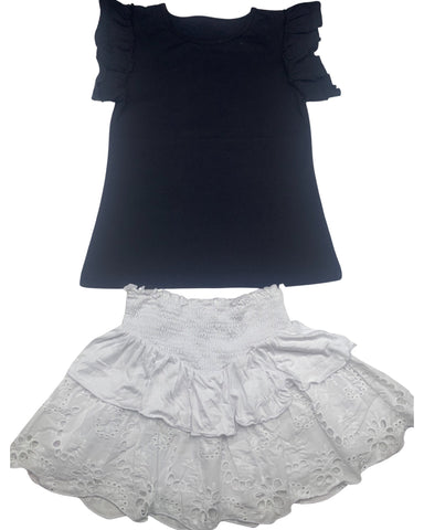 White Eyelet Skirt & Black Ruffle Sleeve Top
