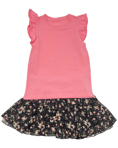 Pink Ruffle Top w/ Black Floral Skirt (sz 6)