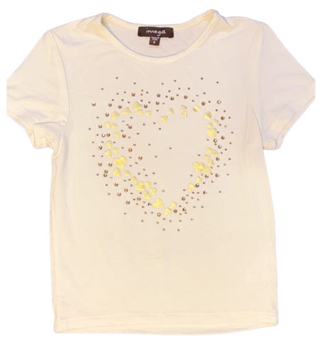 White Short Sleeve T shirt w Gold Hearts (sz 4)