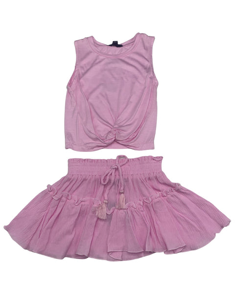 Pink Flowy Skirt & Pink Twist Tank Top (Set)