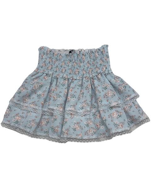 Blue Floral Skirt & White Top (Set)