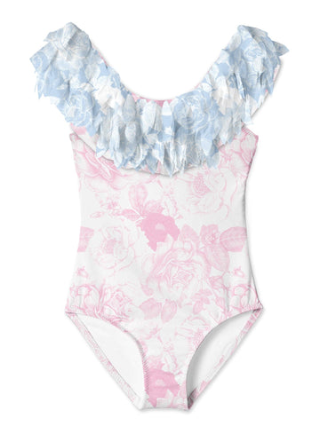 Rose Print Bathing Suit with Petals