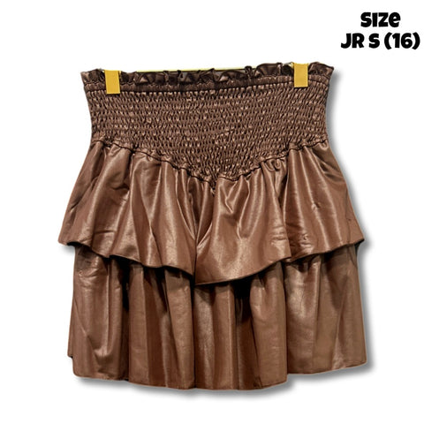 Brown Leatherette Ruffle Skirt