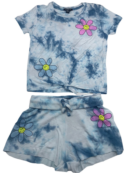 Blue Tye Dye Flowers Shorts & T-Shirt (set)