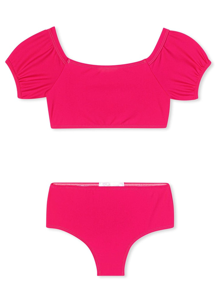 Neon Pink Puff Sleeve Bikini