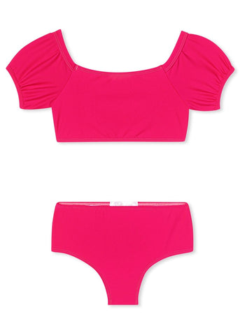 Neon Pink Puff Sleeve Bikini