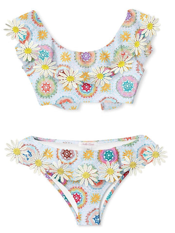 Crochet Print Ruffle Bikini