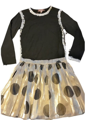 Black long sleeve shirt/ gold with black dots skirt (sz 4)