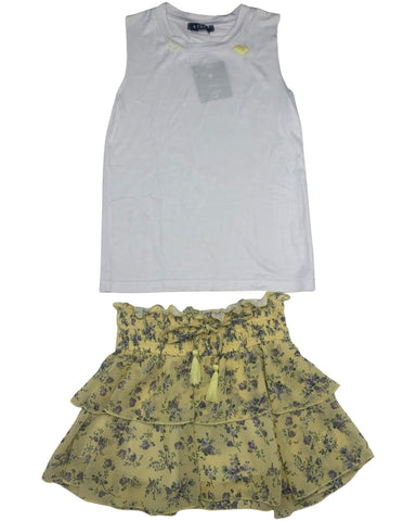 Yellow Floral Skirt with white tank top(Set)