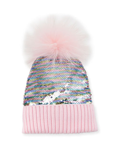 Flippy Sequin Ribbed Pom Pom Hat