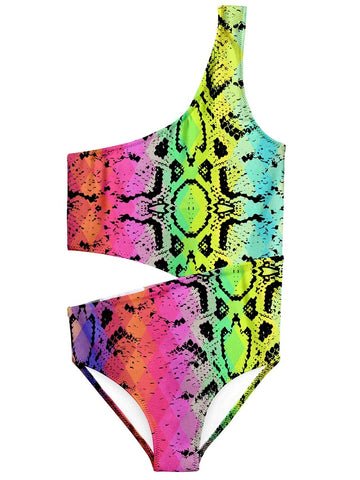 Rainbow Snakeskin Side Cut Out Swimsuit
