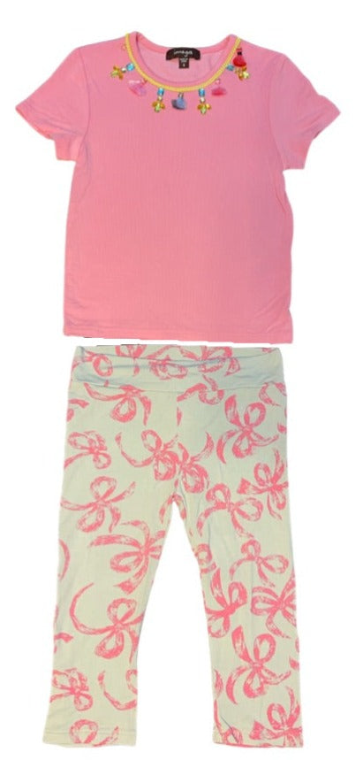 Pink Short sleeve shirt/ white and pink leggings (sz 4)