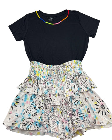 Black Stitching T-Shirt & Rainbow Bandana Skirt (sz XL: 14)