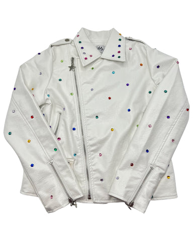 White Vegan Leather Bedazzled Jacket (sz 12)