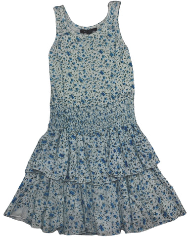 Blue Ribbed Floral sleeveless Dress