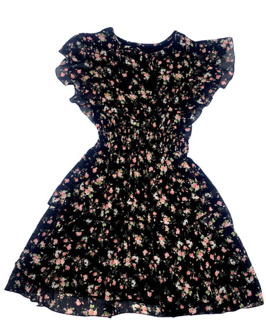 Black Floral Dress with Ruffles