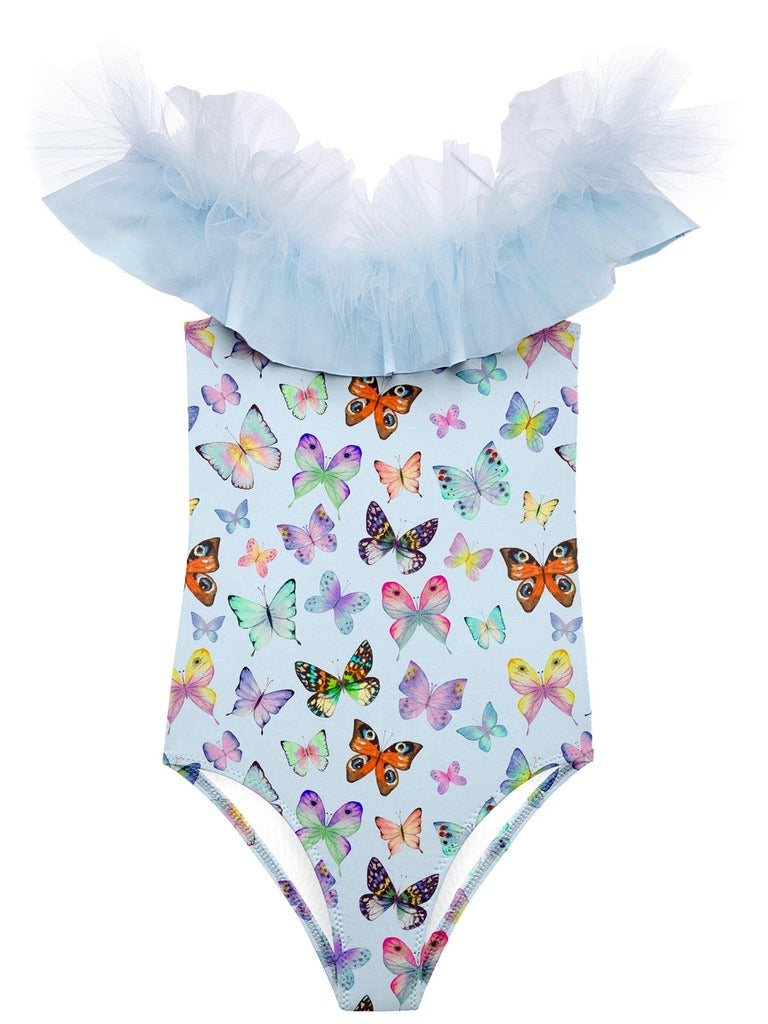 More Butterflies Drape Swimsuit with Tulle