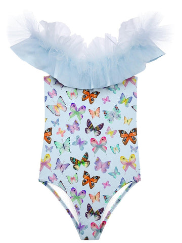 More Butterflies Drape Swimsuit with Tulle