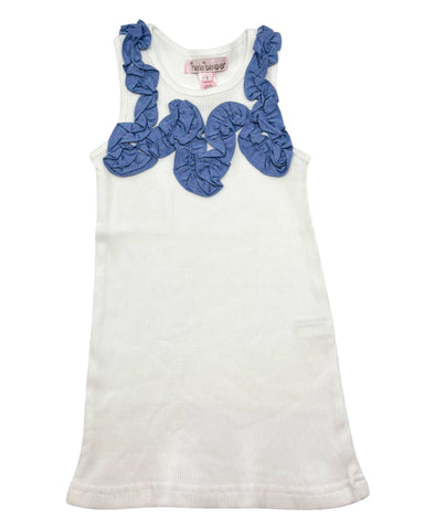 White Tank w/ Blue Ruffles (sz 7)