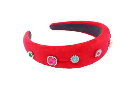 Red padded headband  with stones