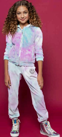 VELOUR TIE DYE ZIP UP AND SWEATPANTS