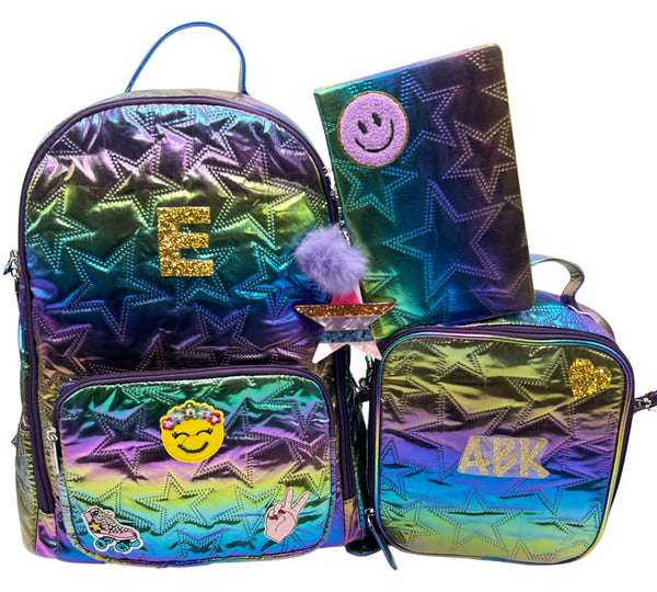 Bari Lynn Full Size Backpack- Rainbow Puffy Stars