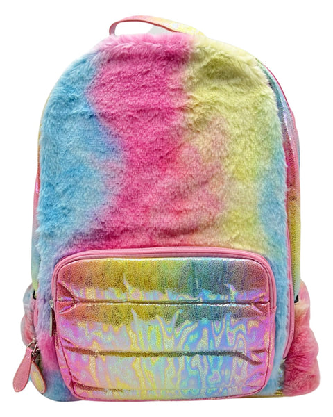 Bari Lynn Full Size Backpack- Rainbow Faux Fur