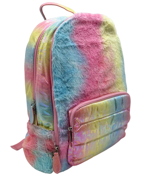 Bari Lynn Full Size Backpack- Rainbow Faux Fur