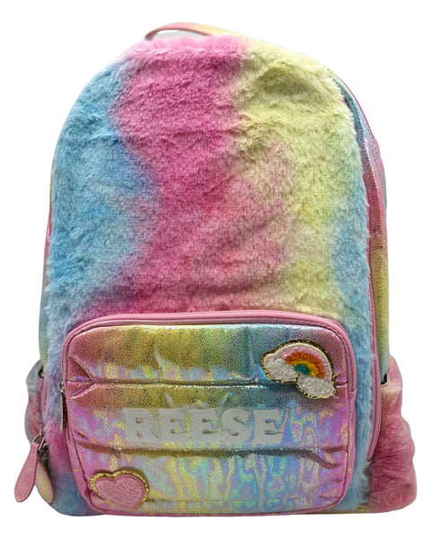 Bari Lynn Full Size Backpack- Rainbow Faux Fur