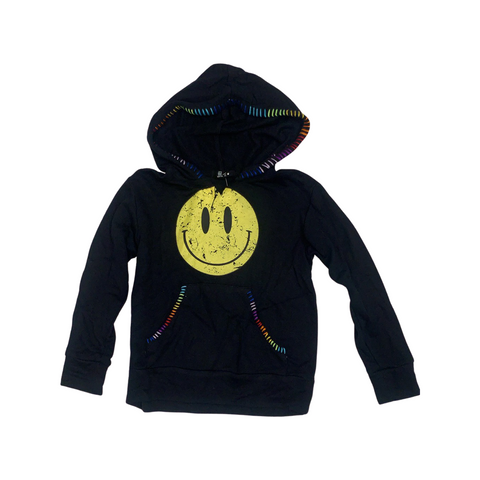 Black pullover sweater with smiley face