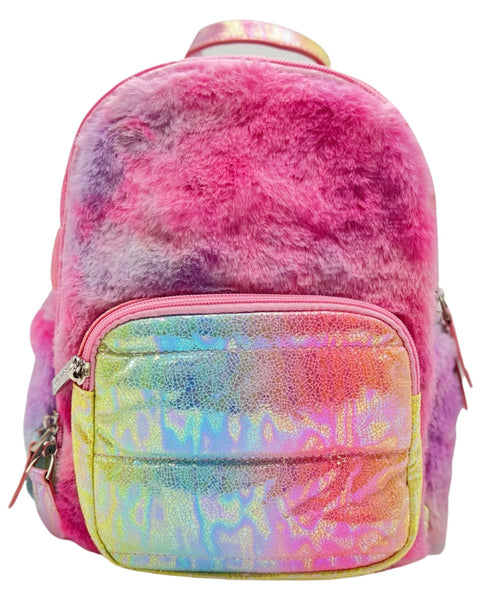 Bari Lynn Mini Backpack- Rainbow Faux Fur