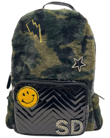 Bari Lynn Full Size Backpack- Green Camo Faux Fur