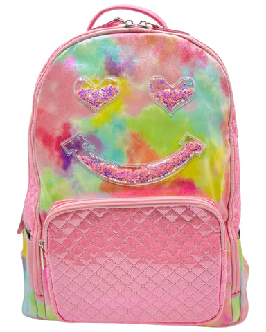 Bari Lynn Full Size Backpack-Pink Tie Dye Confetti Smiley