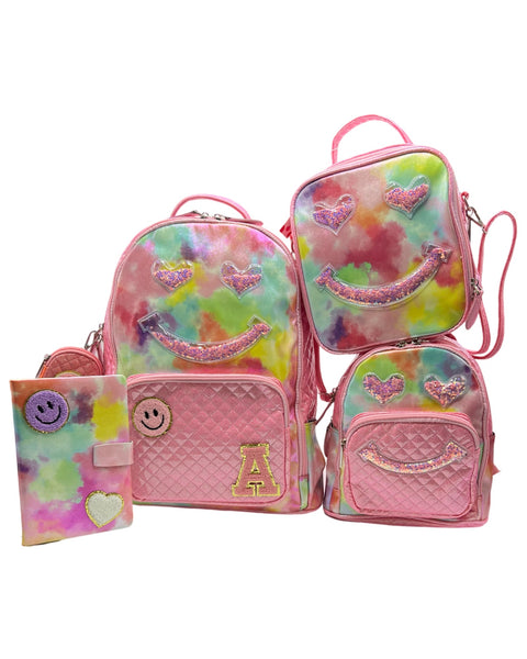 Bari Lynn Mini Backpack- Pink Tie Dye Confetti Smiley
