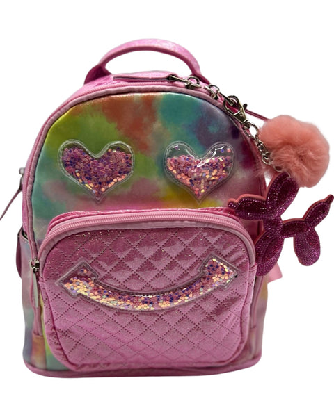 Bari Lynn Mini Backpack- Pink Tie Dye Confetti Smiley