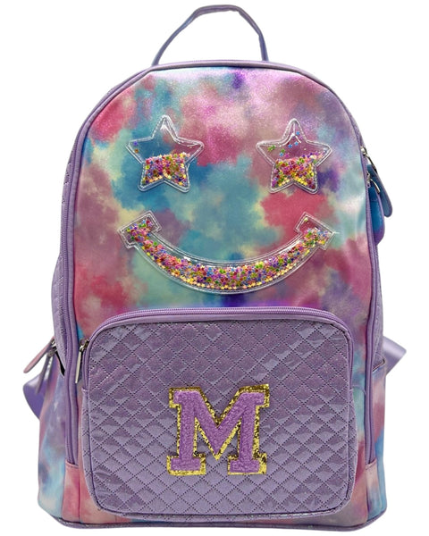 Bari Lynn Full Size Backpack-Purple Tie Dye Confetti Smiley