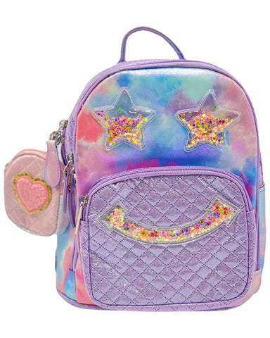 Bari Lynn Mini Backpack- Purple Tie Dye Confetti Smiley