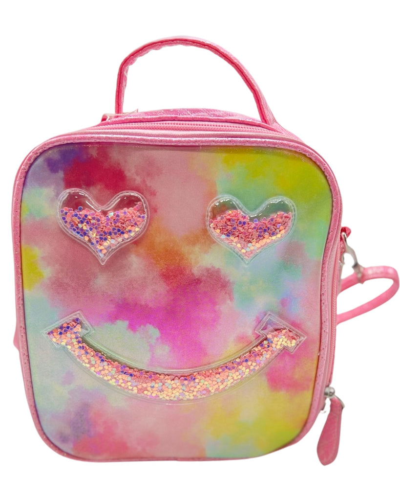 Bari Lynn Lunch Bag- Pink Tie Dye Confetti Smiley