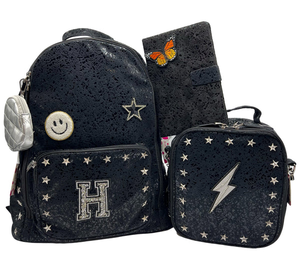 Bari Lynn Lunch Bag- Star Studded Black Suede