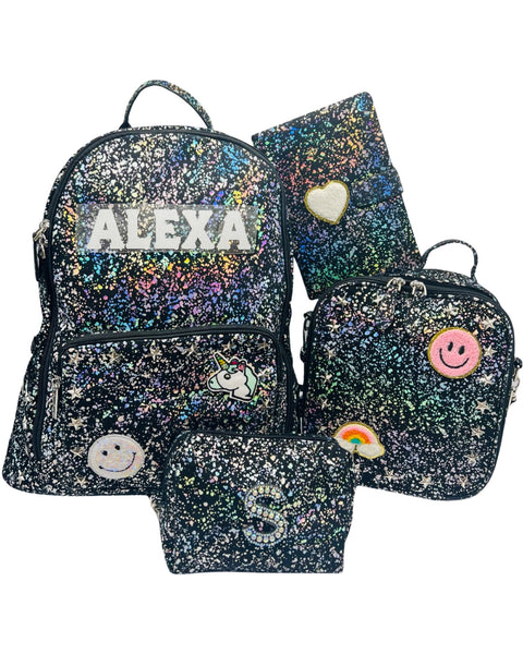 Bari Lynn Full Size Backpack- Star Studded Rainbow Suede