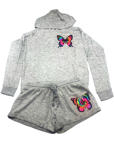 Grey Pullover Hoodie with Shorts (Set)