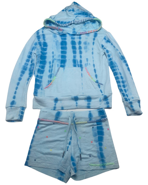 Blue Tie Dye Hoodie & Shorts (set)