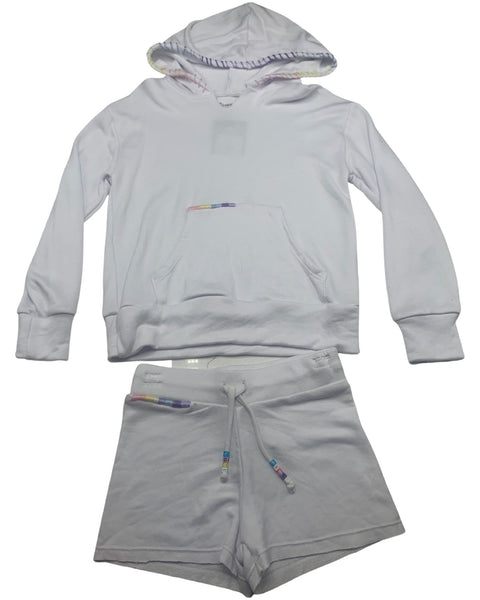 White Embroidered Hoodie with Shorts(set)