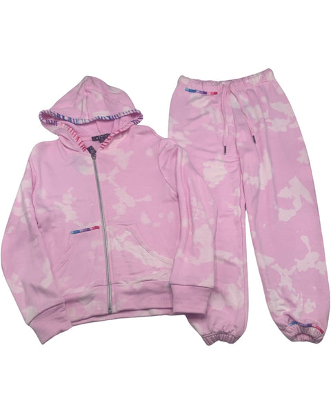 Pink Bleach Zip Up & Sweatpants (set)
