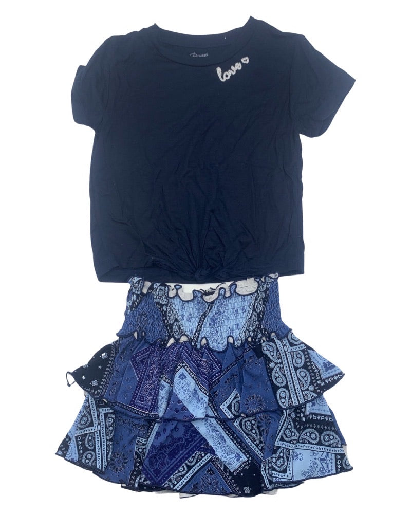 Blue Bandana skirt with navy blue shirt (Set)