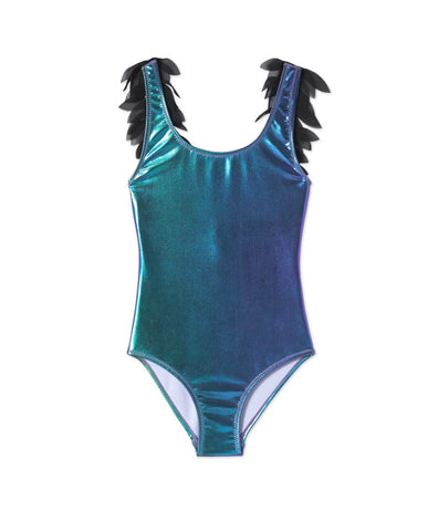 Aqua Metallic Suit w Petals